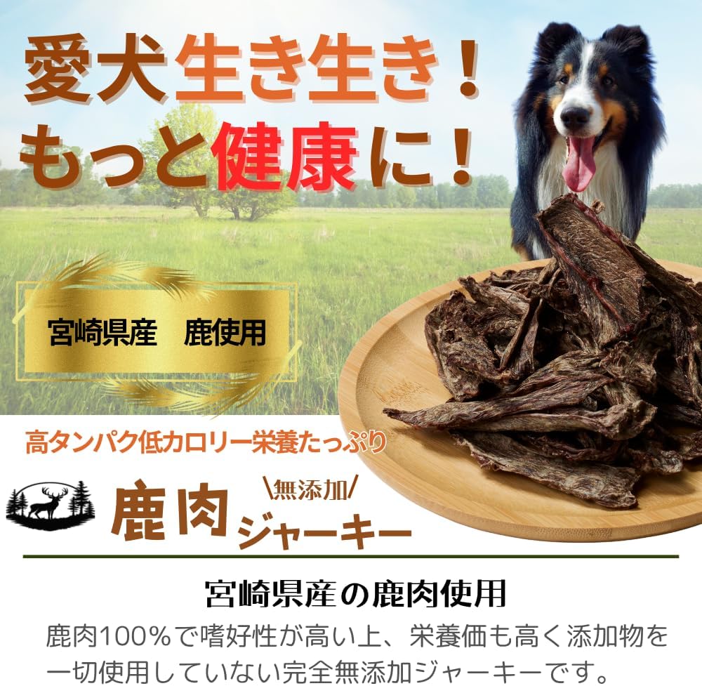 無添加 鹿肉ジャーキー ジャーキー 犬のおやつ 国産 低アレルゲン 低脂質 宮崎県産 (100g, 鹿肉)