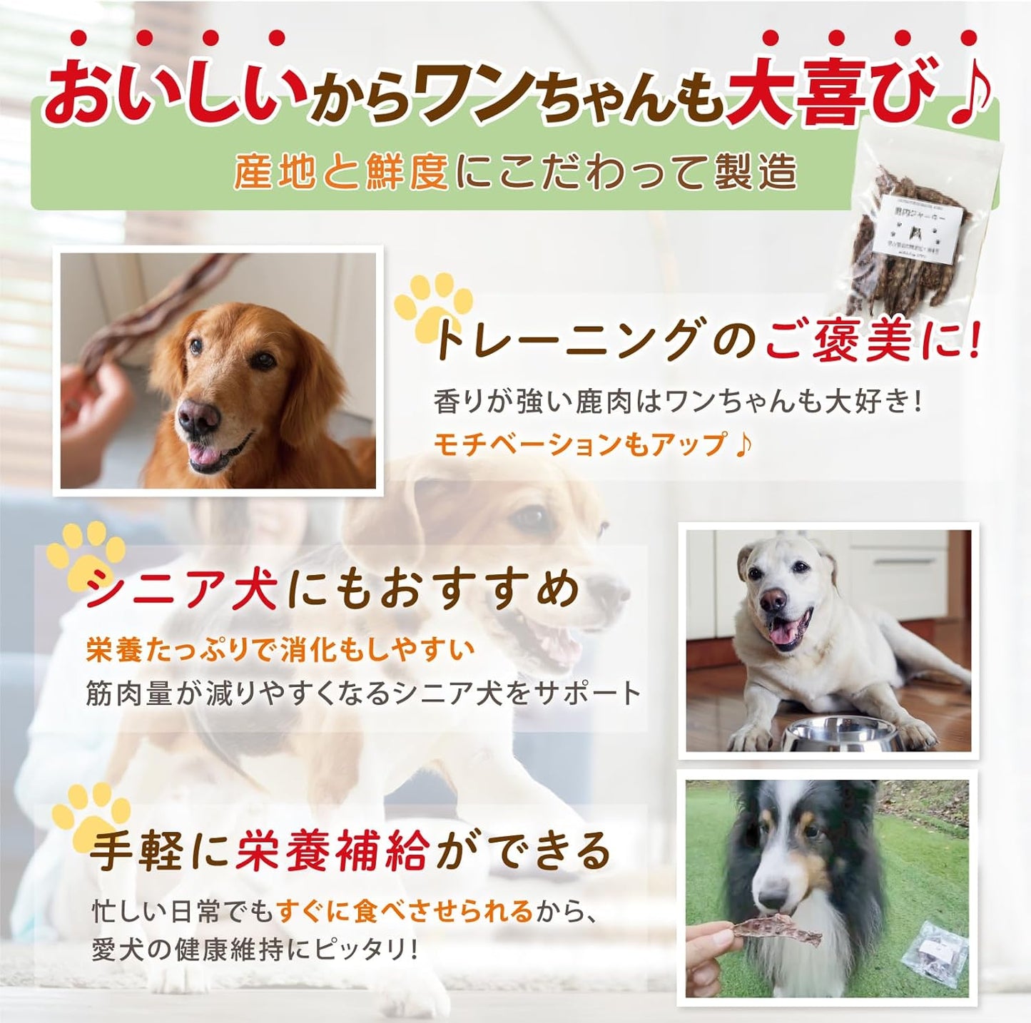 無添加 鹿肉ジャーキー ジャーキー 犬のおやつ 国産 低アレルゲン 低脂質 宮崎県産 (100g, 鹿肉)