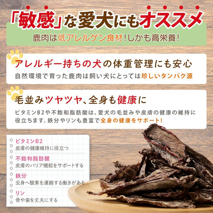 無添加 鹿肉ジャーキー ジャーキー 犬のおやつ 国産 低アレルゲン 低脂質 宮崎県産 (100g, 鹿肉)
